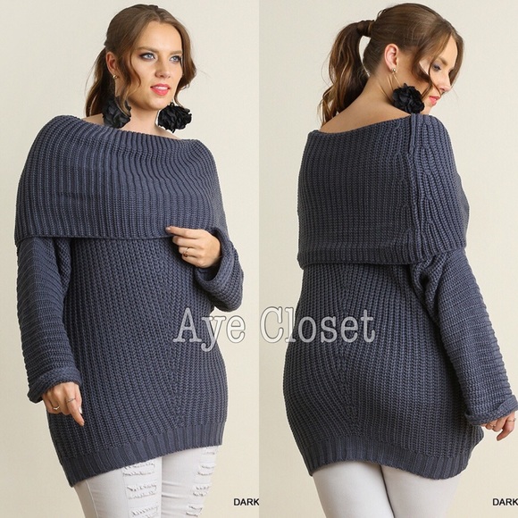 Plus size sweater tunic top knit fold over chunky - Picture 3 of 4