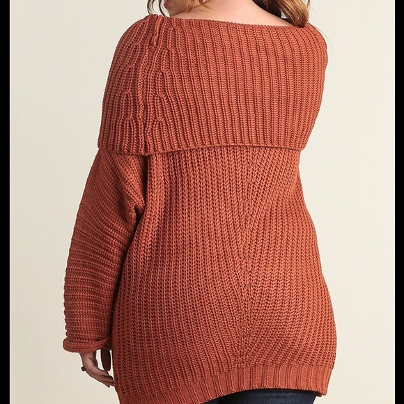 Plus size sweater tunic top knit fold over chunky - Picture 4 of 4