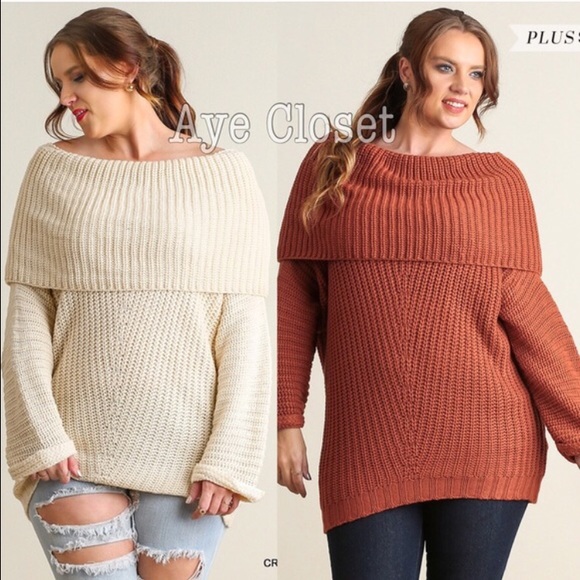 Plus size sweater tunic top knit fold over chunky - Picture 2 of 4