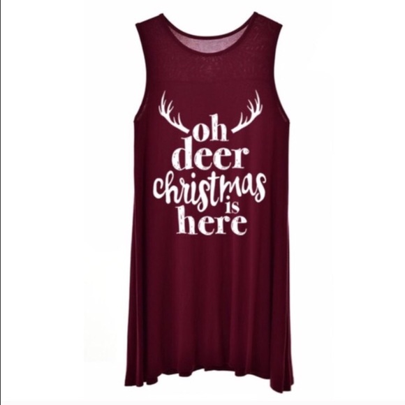 LAST 1🎄 Oh Deer Christmas dress maroon - Picture 3 of 3