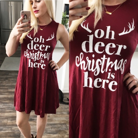 wear in la Dresses & Skirts - LAST 1🎄 Oh Deer Christmas dress maroon