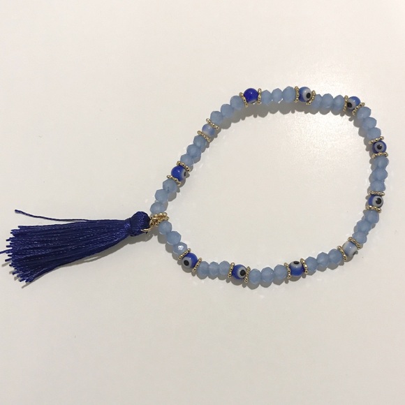 Evil Eye Stretch Bracelet With Tassel