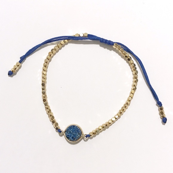 Blue Druzy Bracelet With Gold Beads