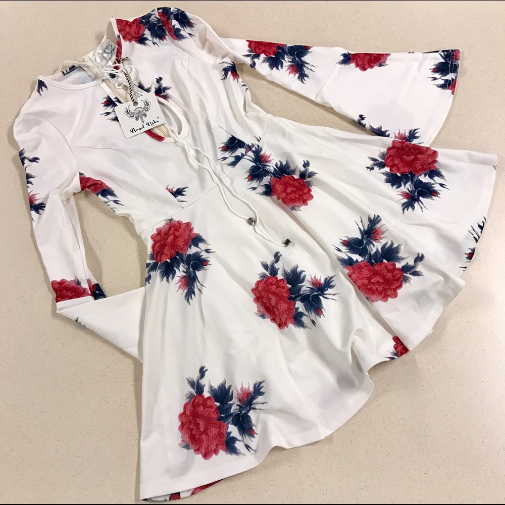 SALE // FADES White Floral Print Long Sleeve Dress - Picture 5 of 8