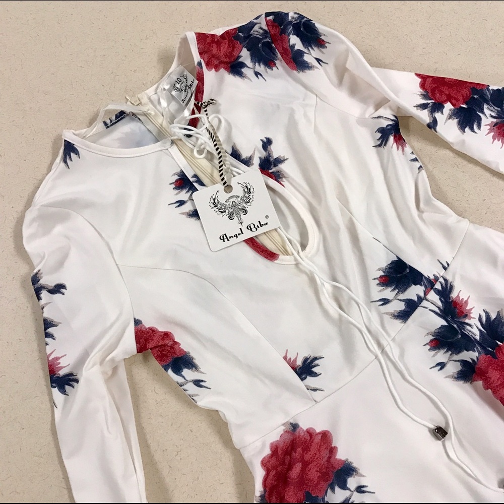 SALE // FADES White Floral Print Long Sleeve Dress - Picture 6 of 8