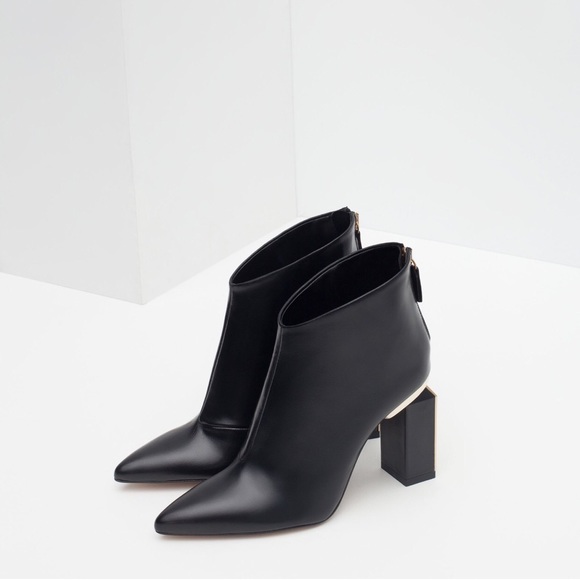 Leather and Metal Heeled Booties
