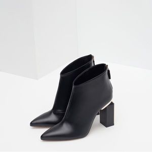 Leather and Metal Heeled Booties