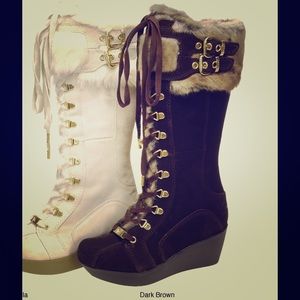 REPORT Chocolate Faux Fur Knee-High Wedge Boot sz6