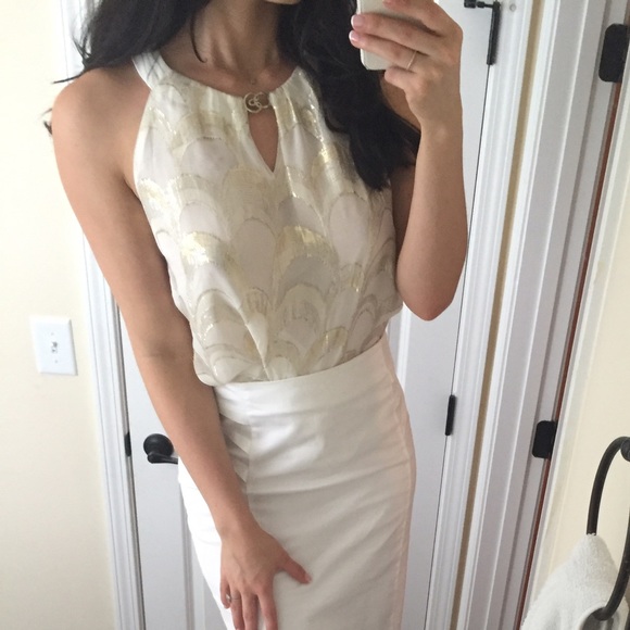 White House Black Market Tops - White House black market gold ivory dressy tank