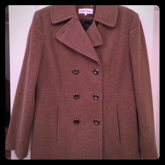Calvin Klein oatmeal double breasted coat, size 14