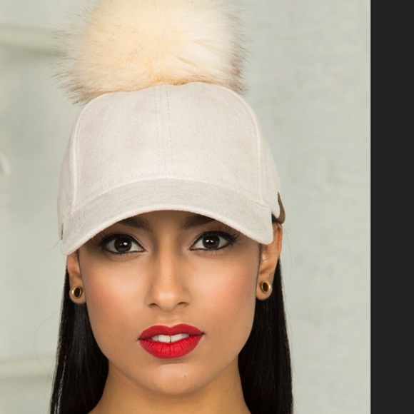 5🌟SUPER CUTE FAUX LEATHER POM POM BASEBALL CAP - Picture 2 of 5