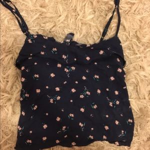 Navy crop tank with flower print and back cut out