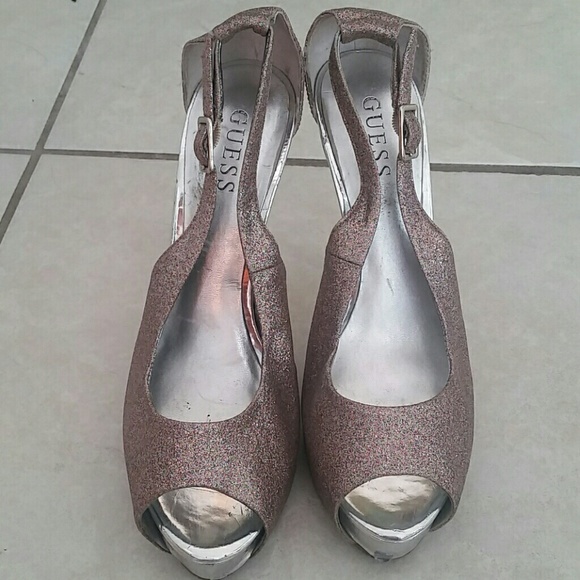 Pink silver Guess glitter high heels