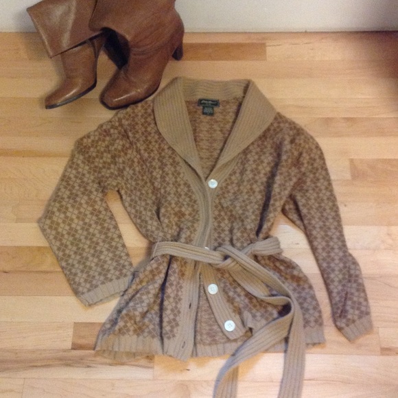 Eddie Bauer belted shawl collar cardigan L