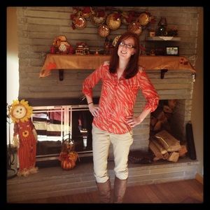 IZ Byer Orange Zebra Print Top