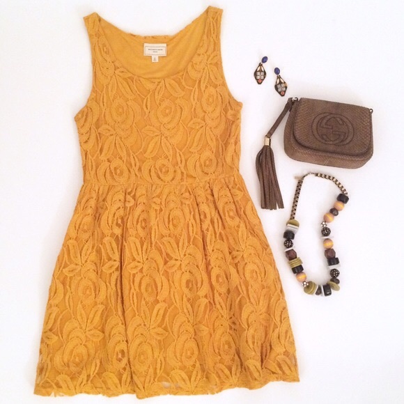 Anthropologie Golden Yellow Lace Dress