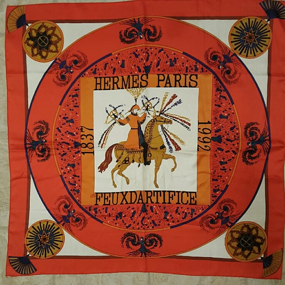 Hermes red silk scarf - Picture 2 of 4