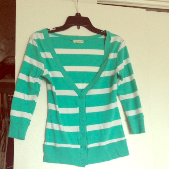 Zenana Outfitters Teal Striped Cardigan