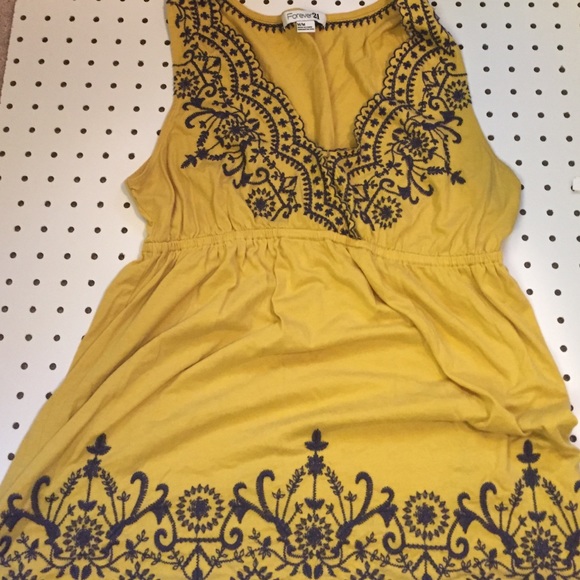 Forever 21 Yellow Embroidered Sleeveless Top