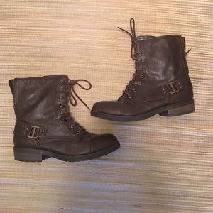 Brown faux leather boots
