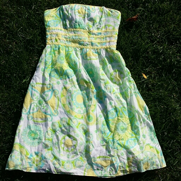 Lilly Pulitzer strapless dress, silk cotton blend