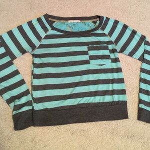 Blue and grey long sleeve top