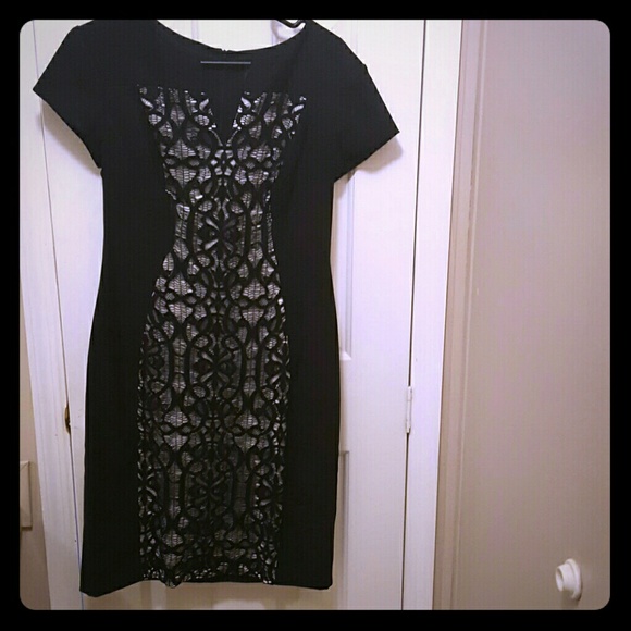 Black and cream form fitted Cocktail Dress