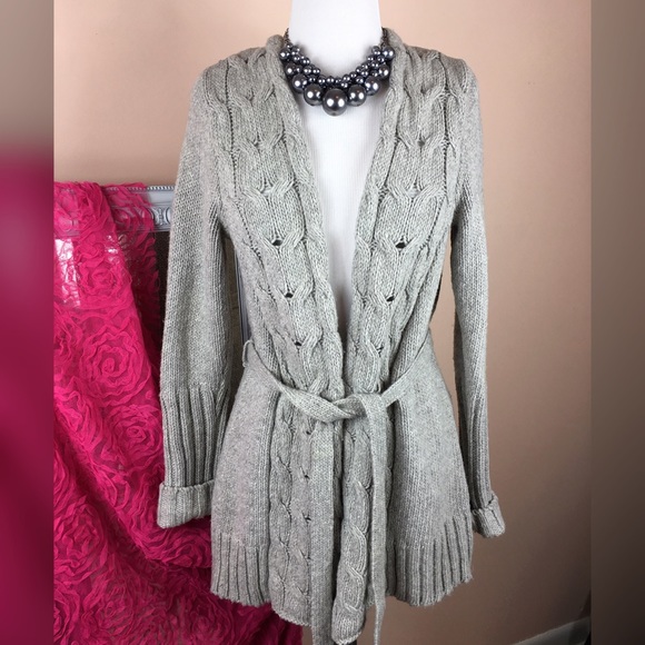 belted cable knit cardigan