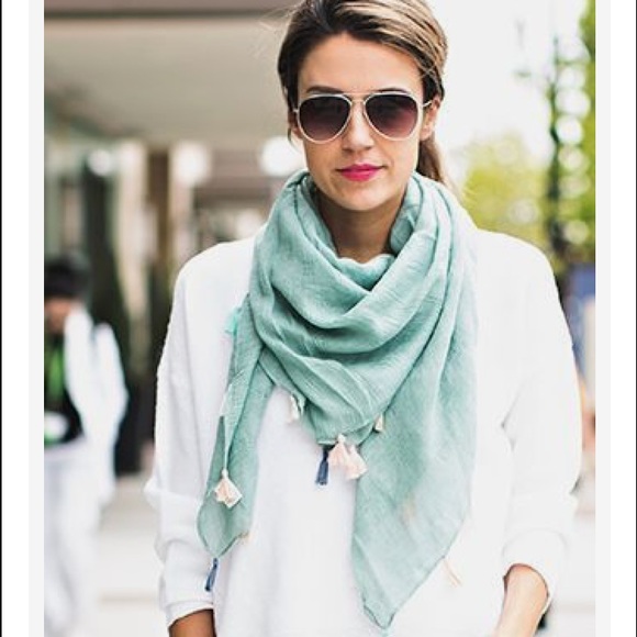 White & Teal Colored Scarf