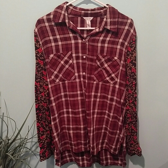 Plaid and flower button down