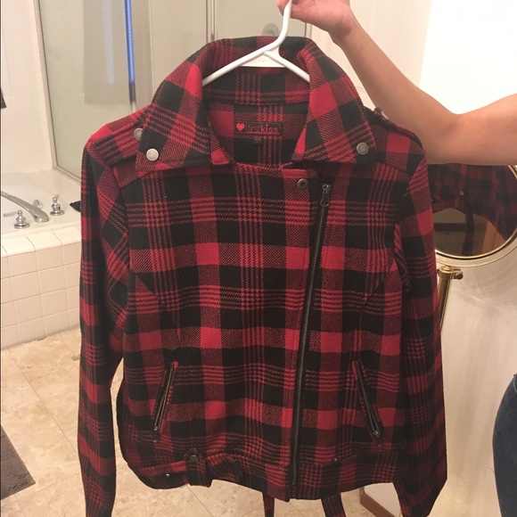 Black and red patterned coat