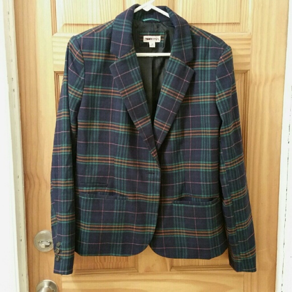 Navy Blue Plaid Blazer