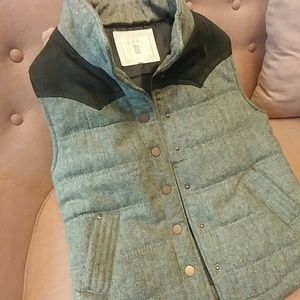 Brown tweed and suede fall and winter vest