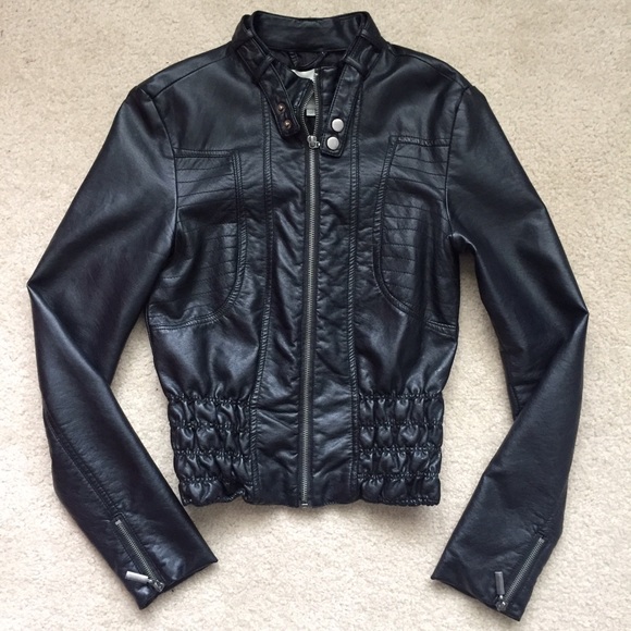 Charlotte Russe Jackets & Blazers - Slightly Cropped Black Pleather Fitted Moto Jacket