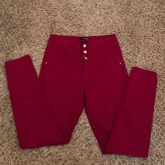 High Waisted - Red Skinny Jeans