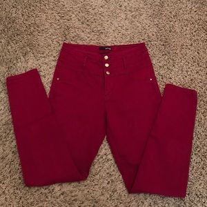 High Waisted - Red Skinny Jeans
