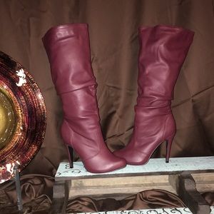 Maroon leather scrunch boots