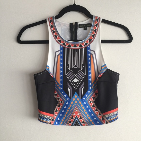 Jealous Tomato Tribal Zip Up Back Crop Top - Small