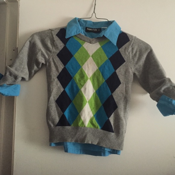 Toddler V neck Sweater w/ collar shirt
