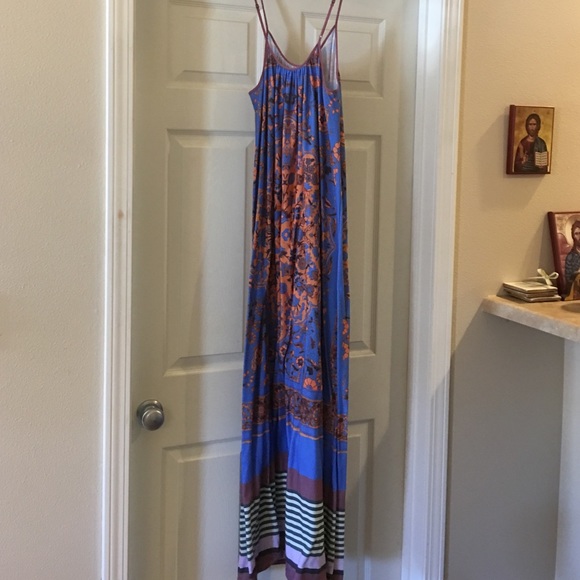 Anthropologie floral and striped maxi dress
