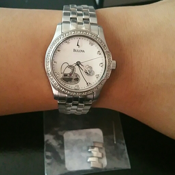 Bulova Heart Window Diamond Encrusted Watch!