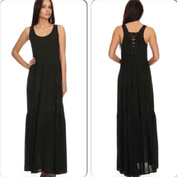 NWT Black Maxi Dress W/ Lace Up Back