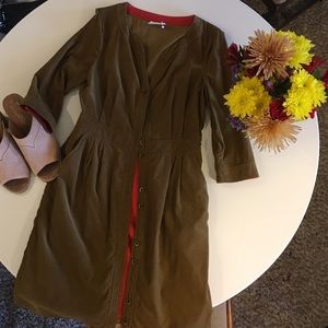 Anthro green corduroy button down dress