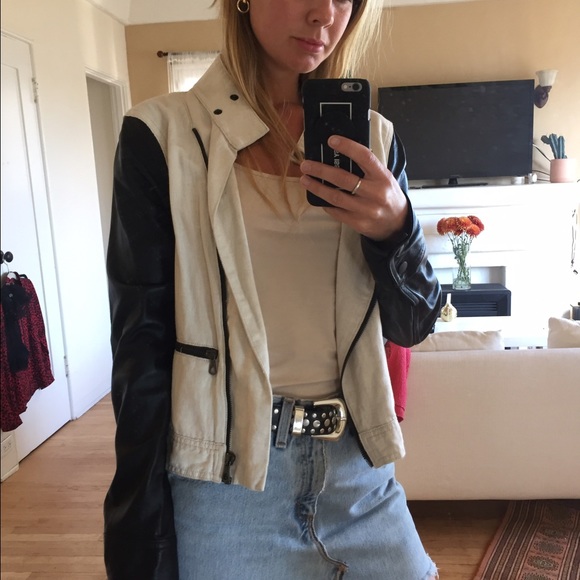 Rag & Bone cream jacket w leather arms - Picture 4 of 6