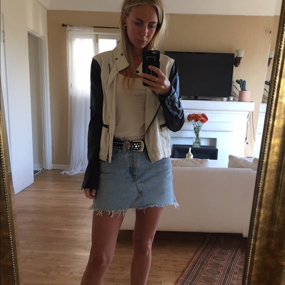 Rag & Bone cream jacket w leather arms - Picture 5 of 6