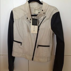 Rag & Bone cream jacket w leather arms