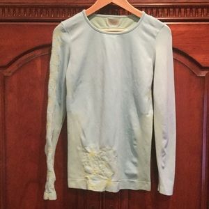 Athleta turquoise long sleeve athletic top.