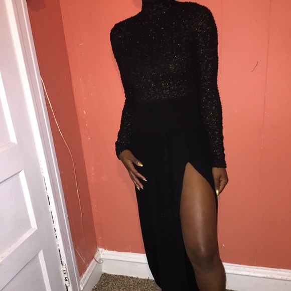 Black & Gold Black Sequins split sides dress