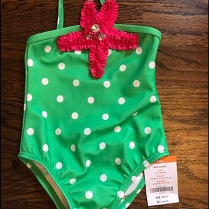 Green and White polka dot swimsuit