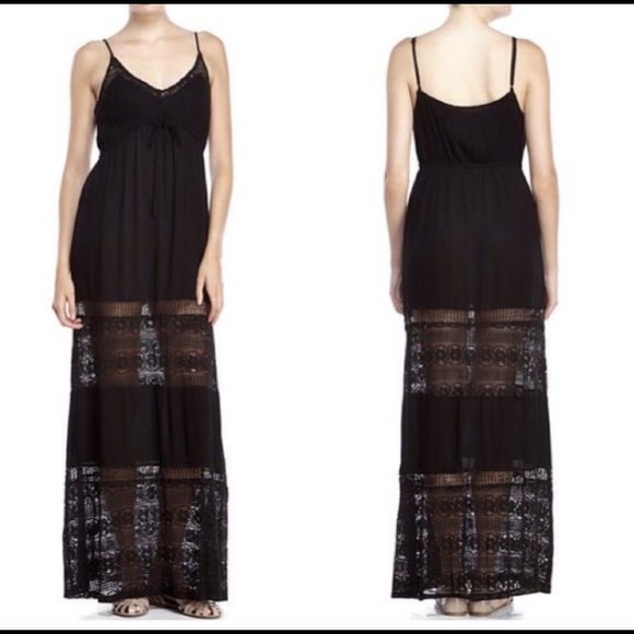 NWT Mustard Seed Black Lace Maxi Dress